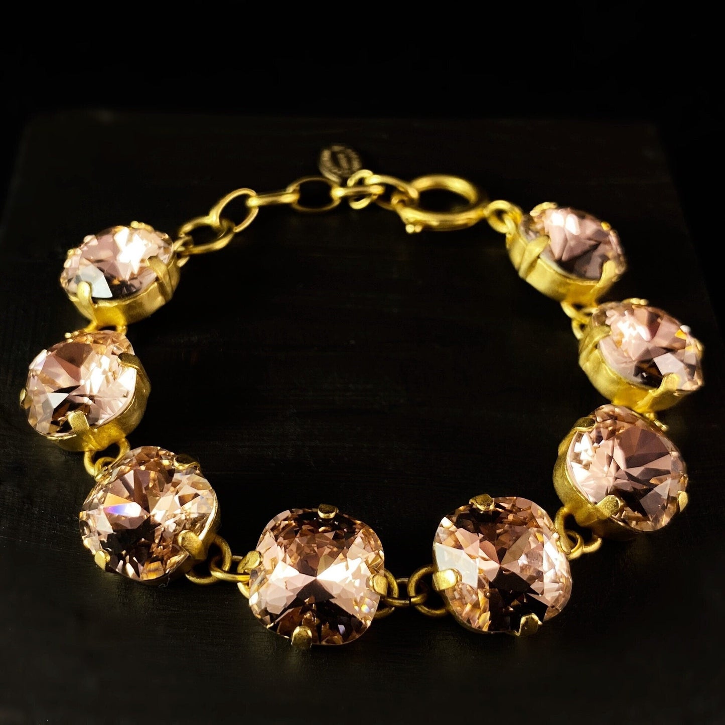 Cushion Cut Swarovski Crystal Bracelet, Champagne Pink - La Vie Parisienne by Catherine Popesco
