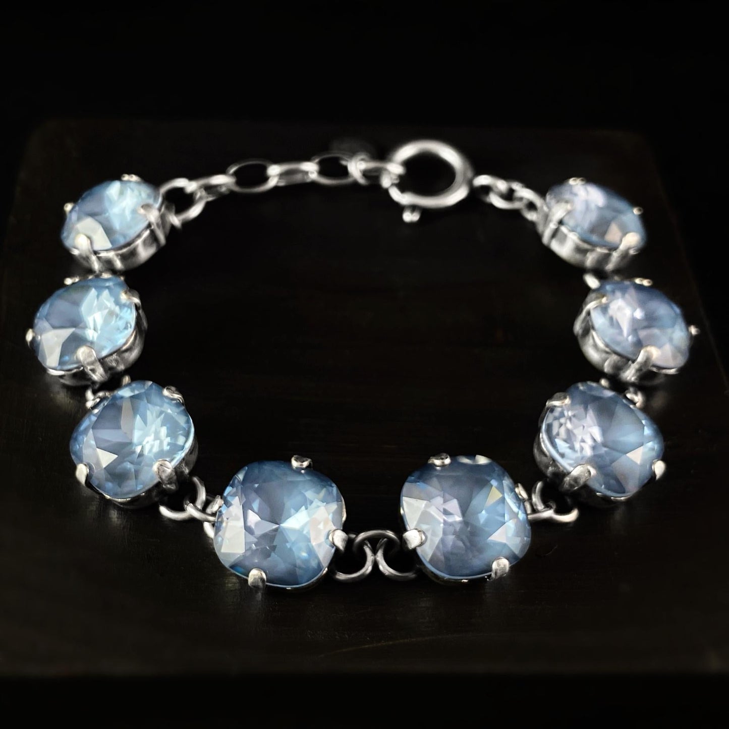 Cushion Cut Swarovski Crystal Bracelet, Dusty Blue - La Vie Parisienne by Catherine Popesco