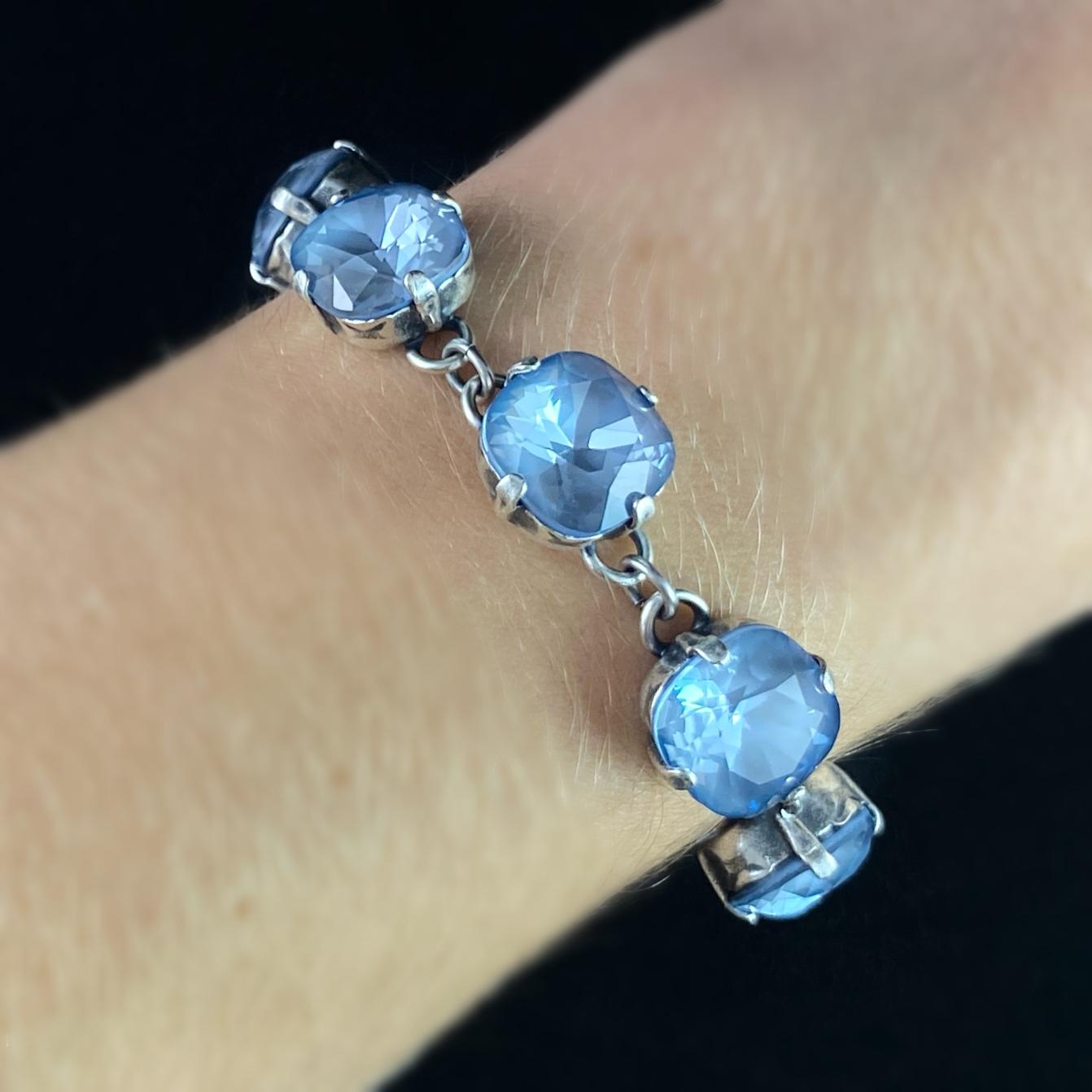 Cushion Cut Swarovski Crystal Bracelet, Dusty Blue - La Vie Parisienne by Catherine Popesco