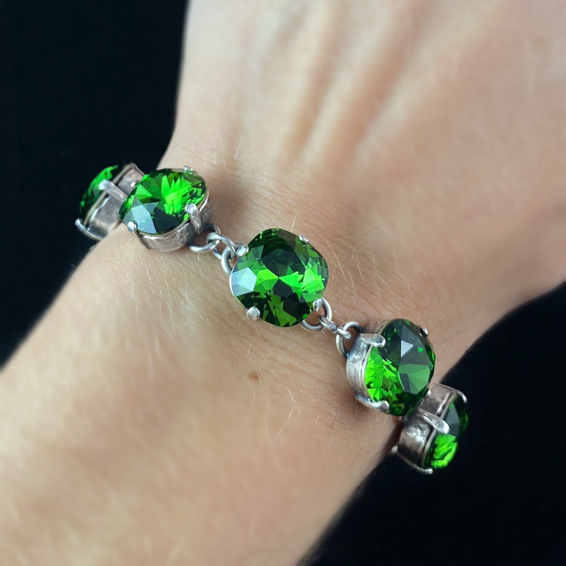 Cushion Cut Swarovski Crystal Bracelet, Emerald Green - La Vie Parisienne by Catherine Popesco