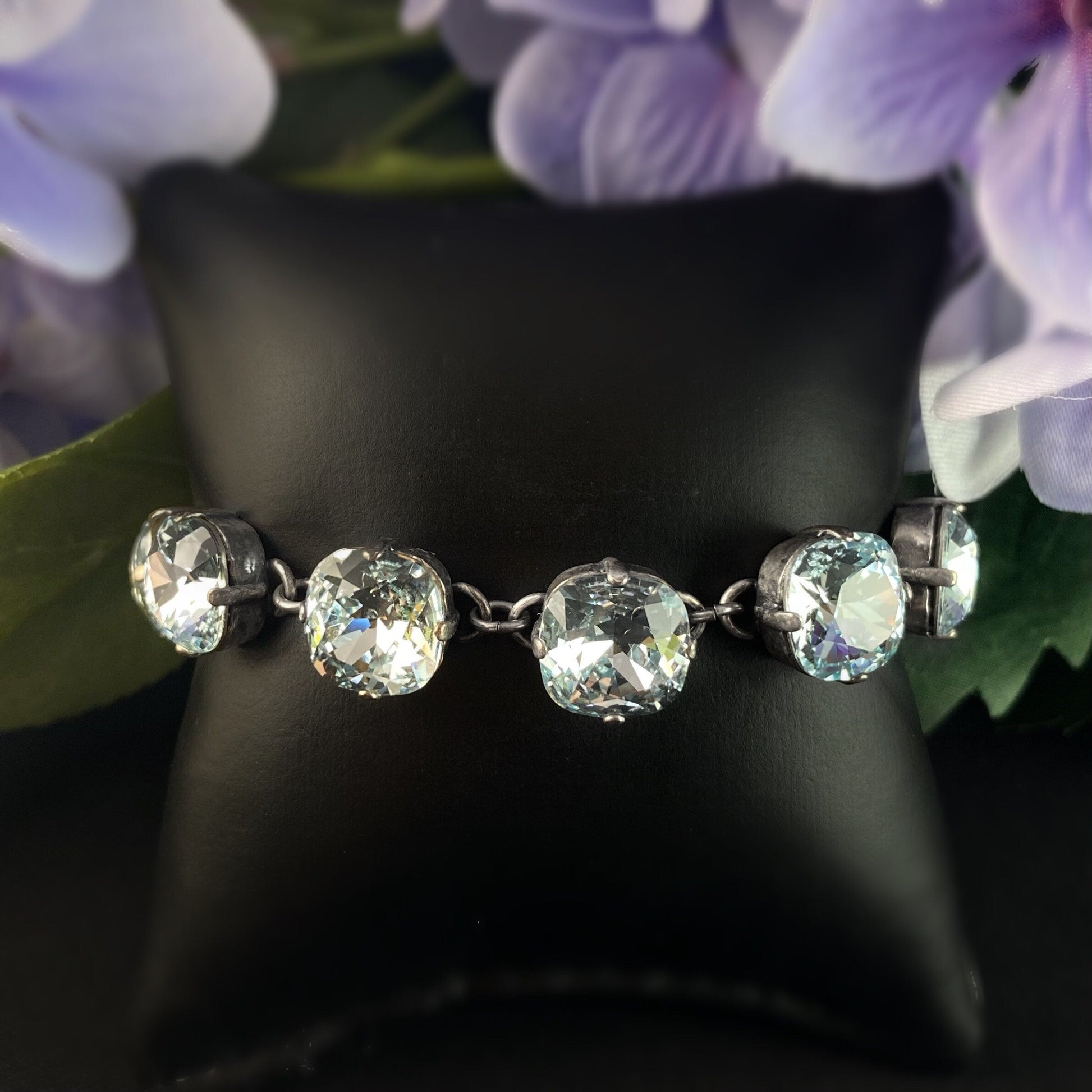 Cushion Cut Swarovski Crystal Bracelet, Light Blue - La Vie Parisienne by Catherine Popesco