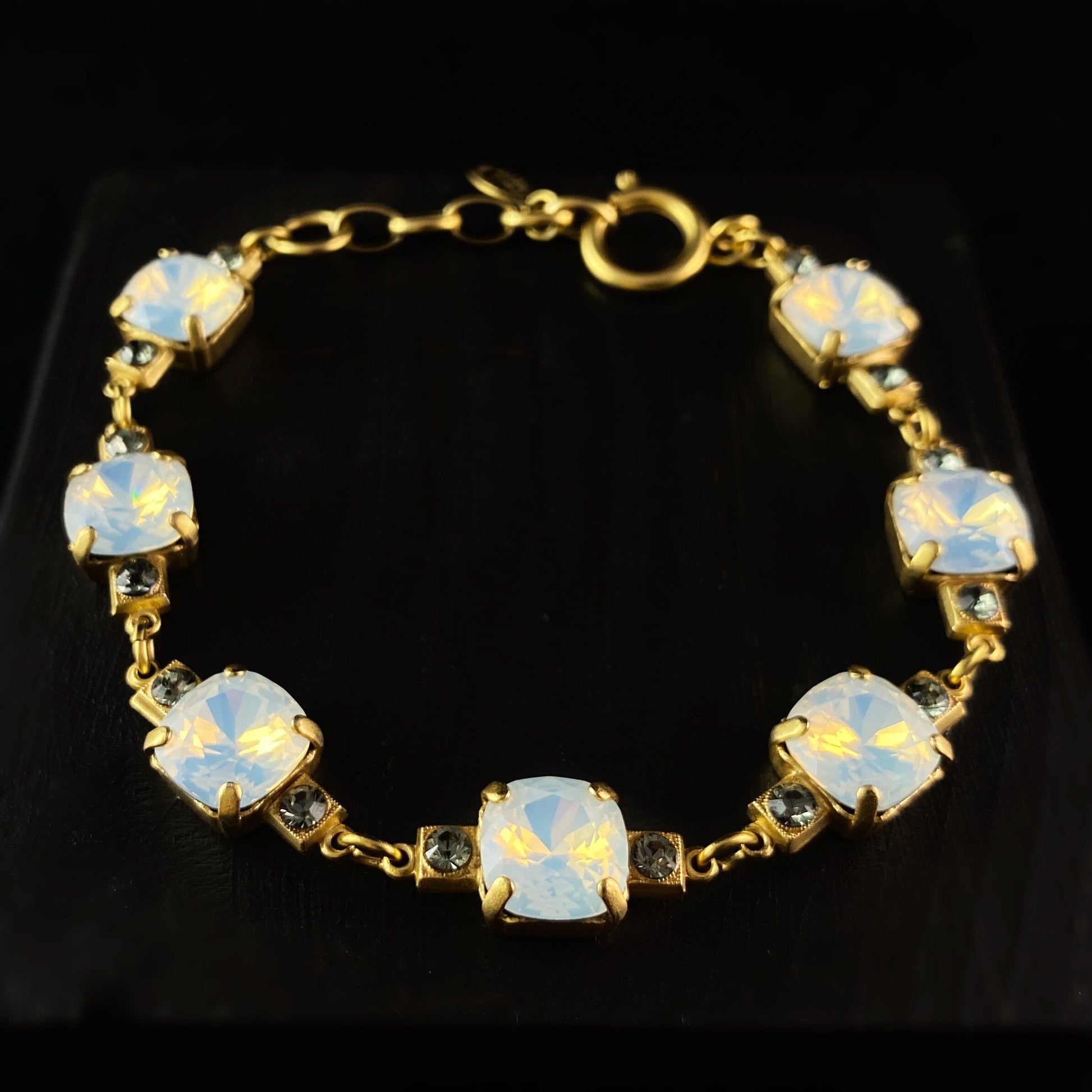 Cushion Cut Swarovski Crystal Bracelet, Milky Opal - La Vie Parisienne by Catherine Popesco