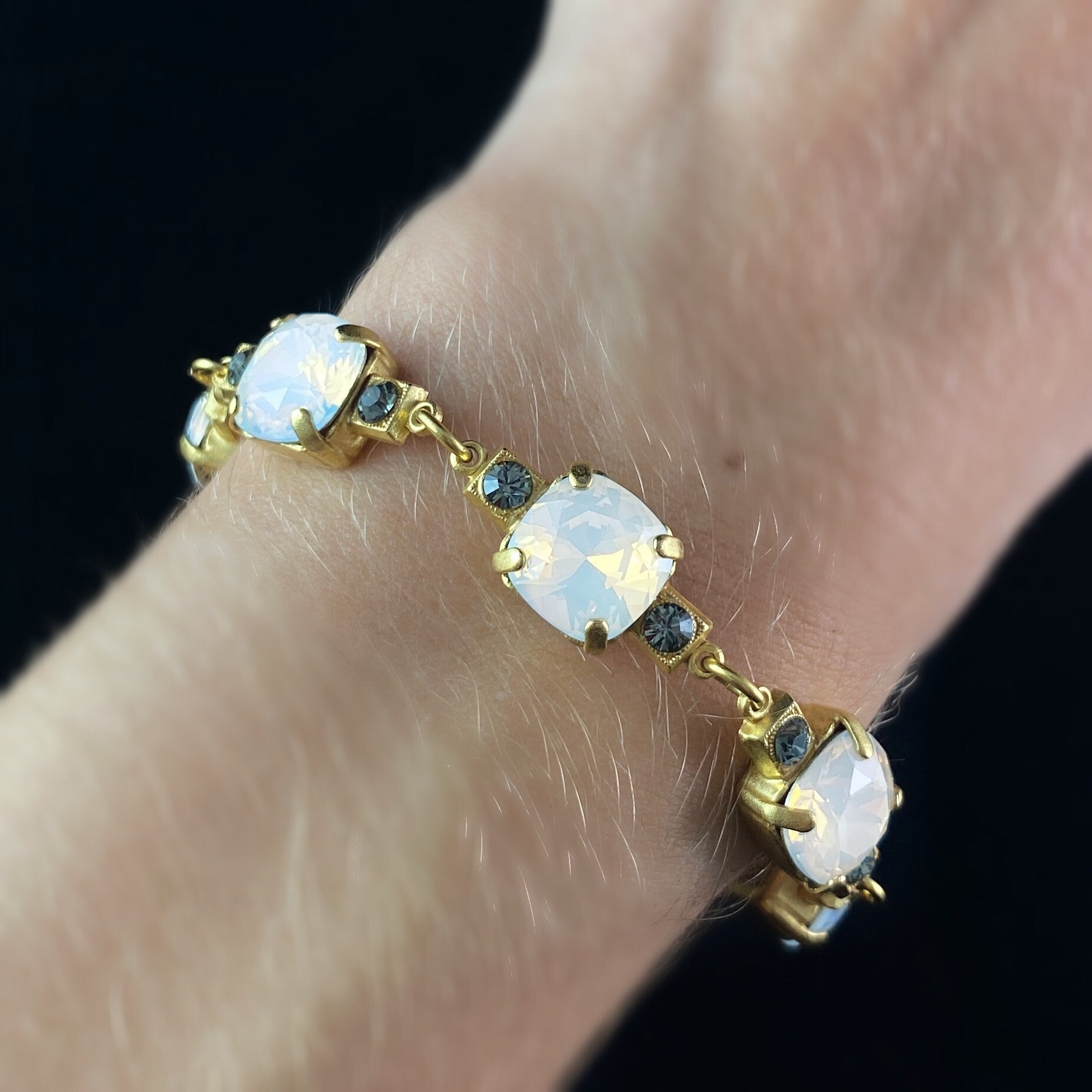Cushion Cut Swarovski Crystal Bracelet, Milky Opal - La Vie Parisienne by Catherine Popesco