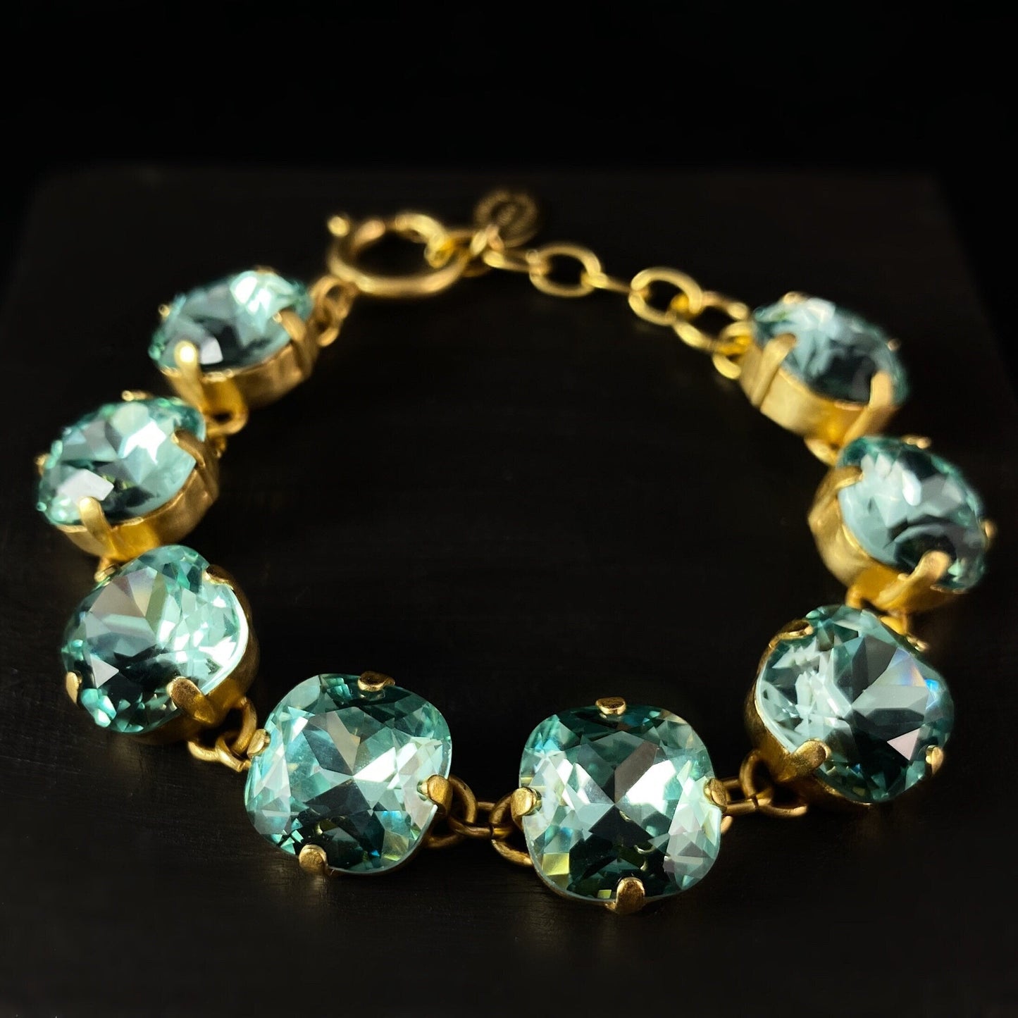 Cushion Cut Swarovski Crystal Bracelet, Mint Green - La Vie Parisienne by Catherine Popesco