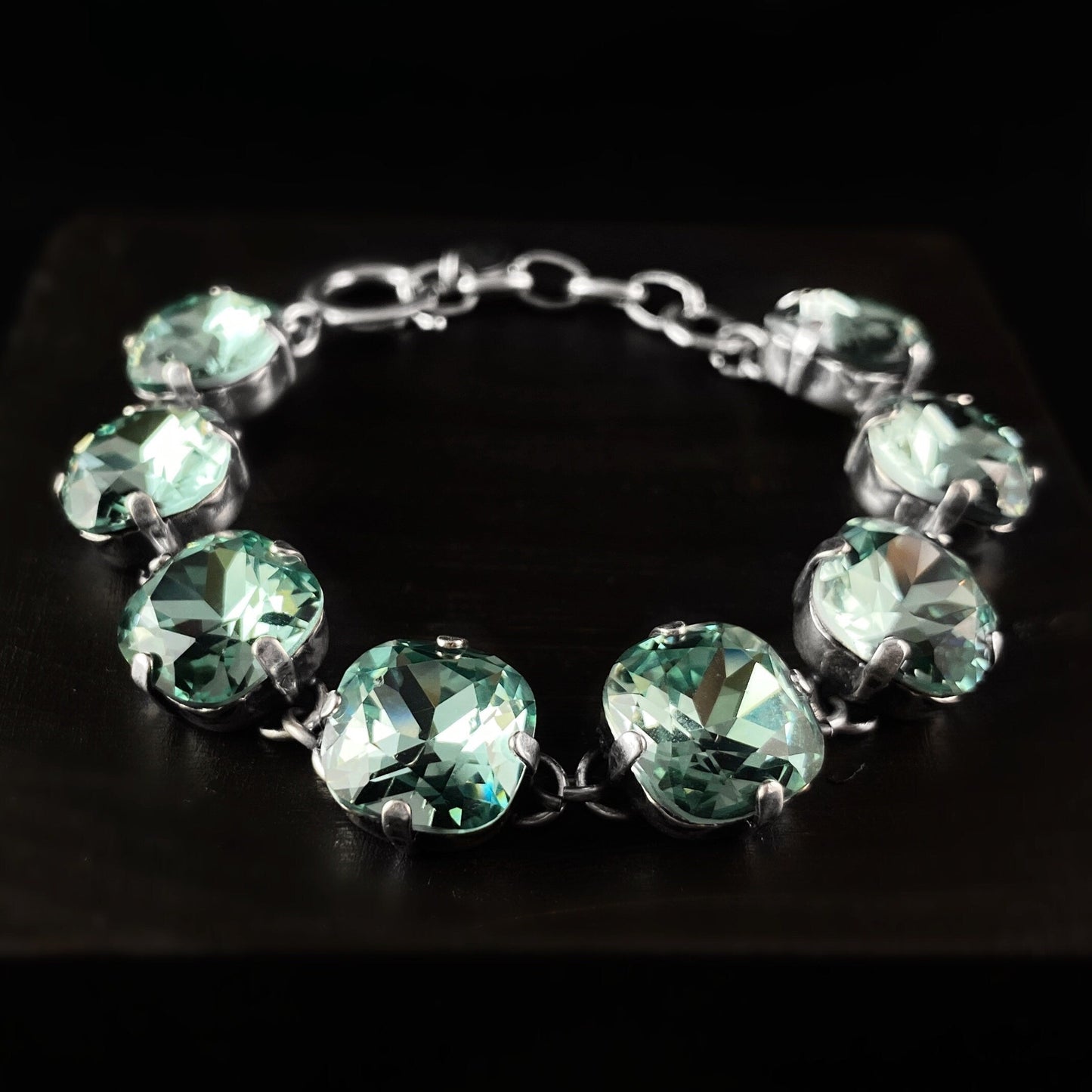 Cushion Cut Swarovski Crystal Bracelet, Mint Green - La Vie Parisienne by Catherine Popesco