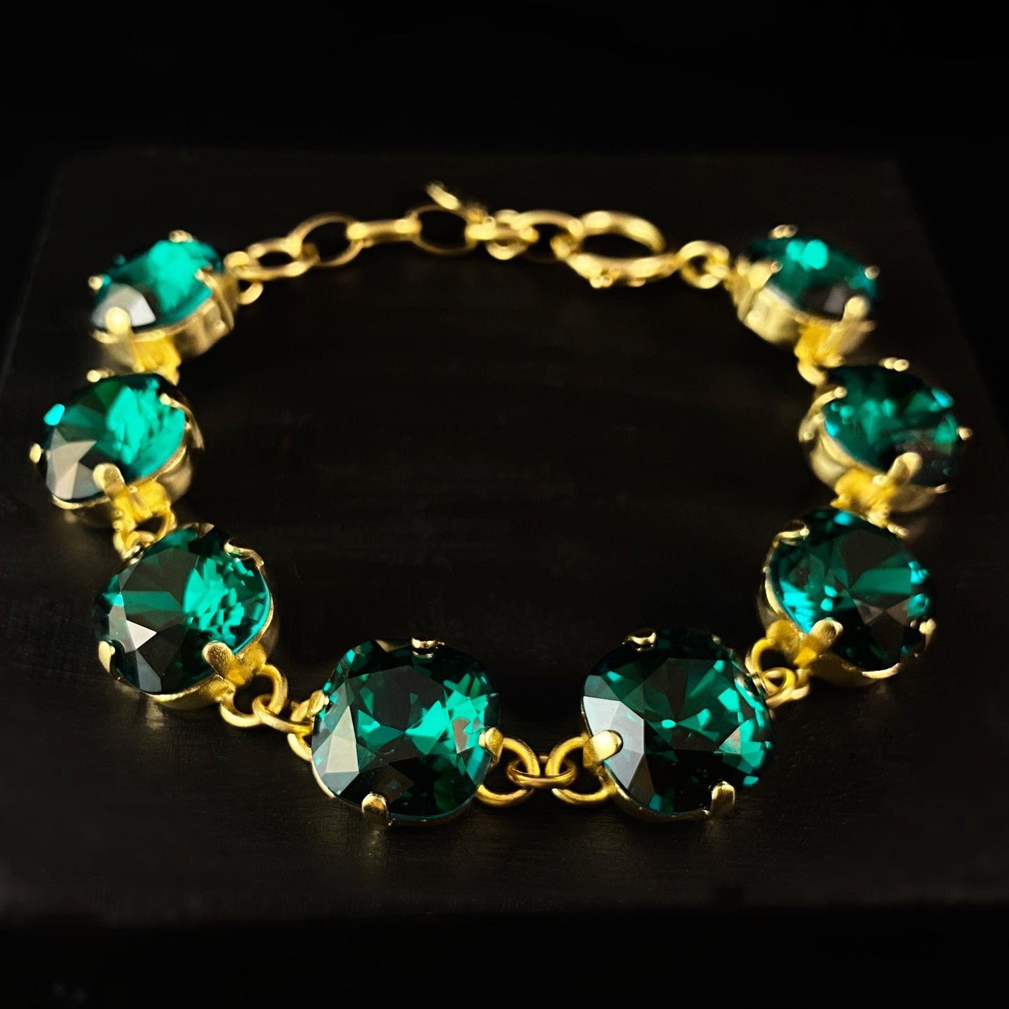 Cushion Cut Swarovski Crystal Bracelet, Rich Forest Green - La Vie Parisienne by Catherine Popesco