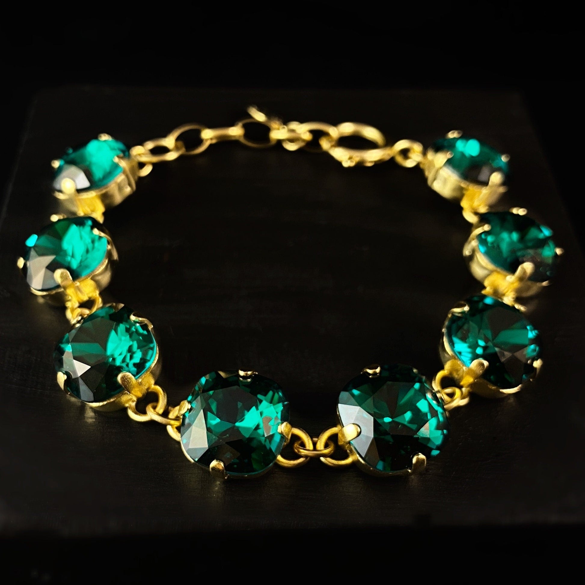 Cushion Cut Swarovski Crystal Bracelet, Rich Forest Green - La Vie Parisienne by Catherine Popesco