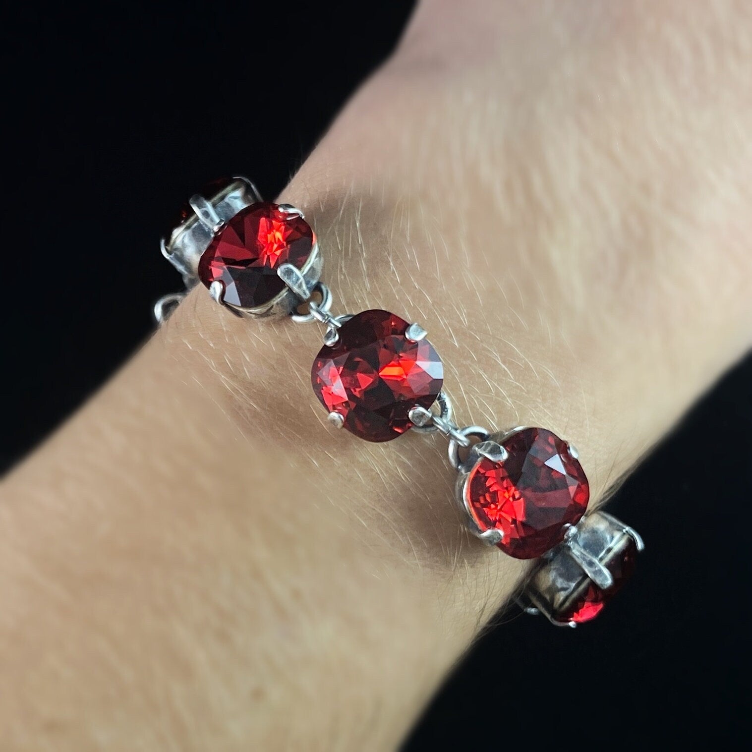 Cushion Cut Swarovski Crystal Bracelet, Scarlet Red - La Vie Parisienne by Catherine Popesco