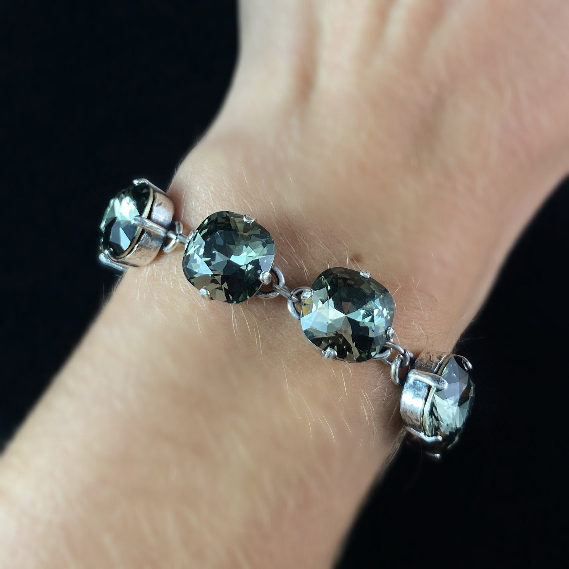 Cushion Cut Swarovski Crystal Bracelet, Smoky Gray - La Vie Parisienne by Catherine Popesco