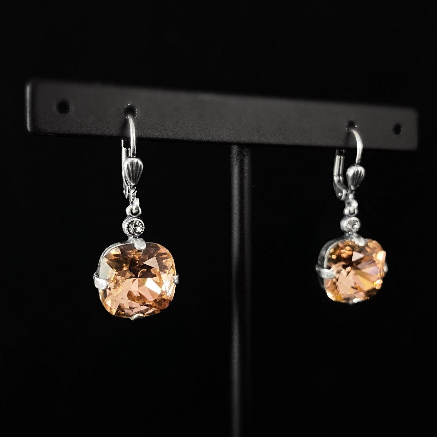 Cushion Cut Swarovski Crystal Drop Earrings, Champagne Pink - La Vie Parisienne by Catherine Popesco