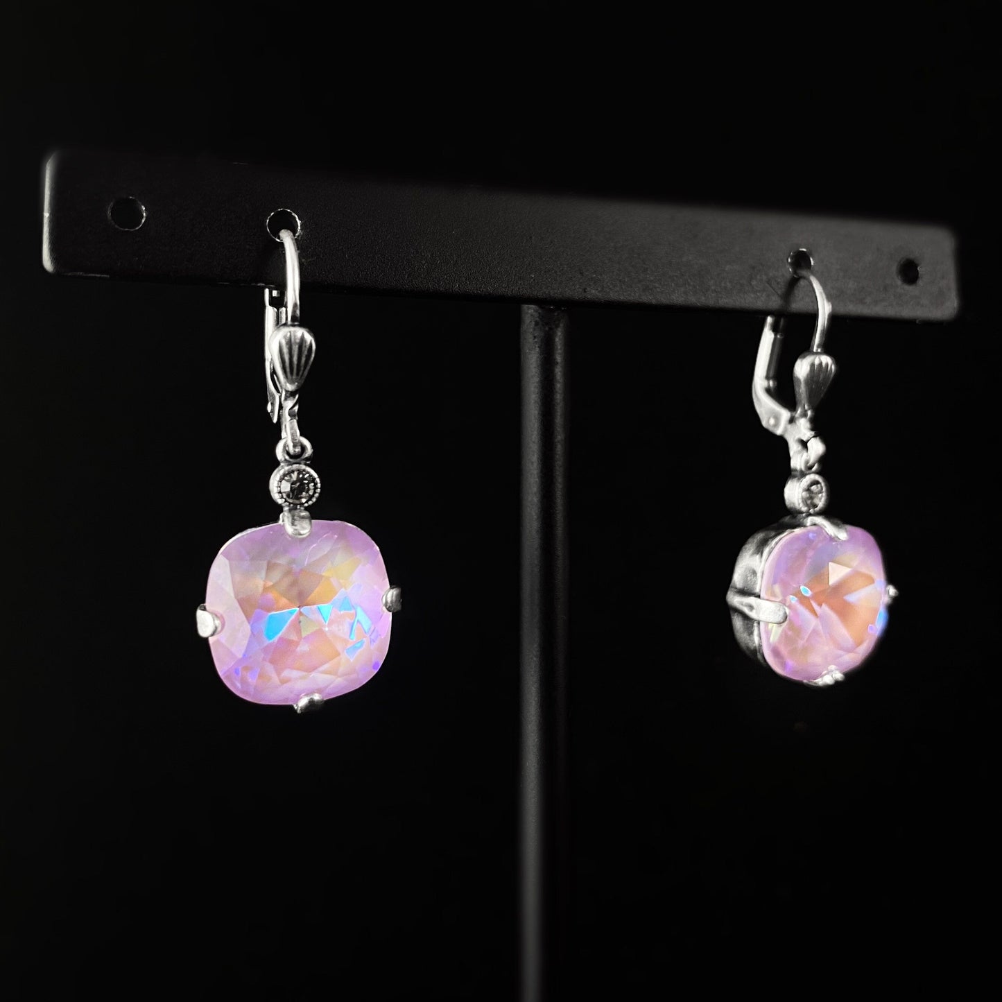 Cushion Cut Swarovski Crystal Drop Earrings, Cotton Candy Pink - La Vie Parisienne by Catherine Popesco