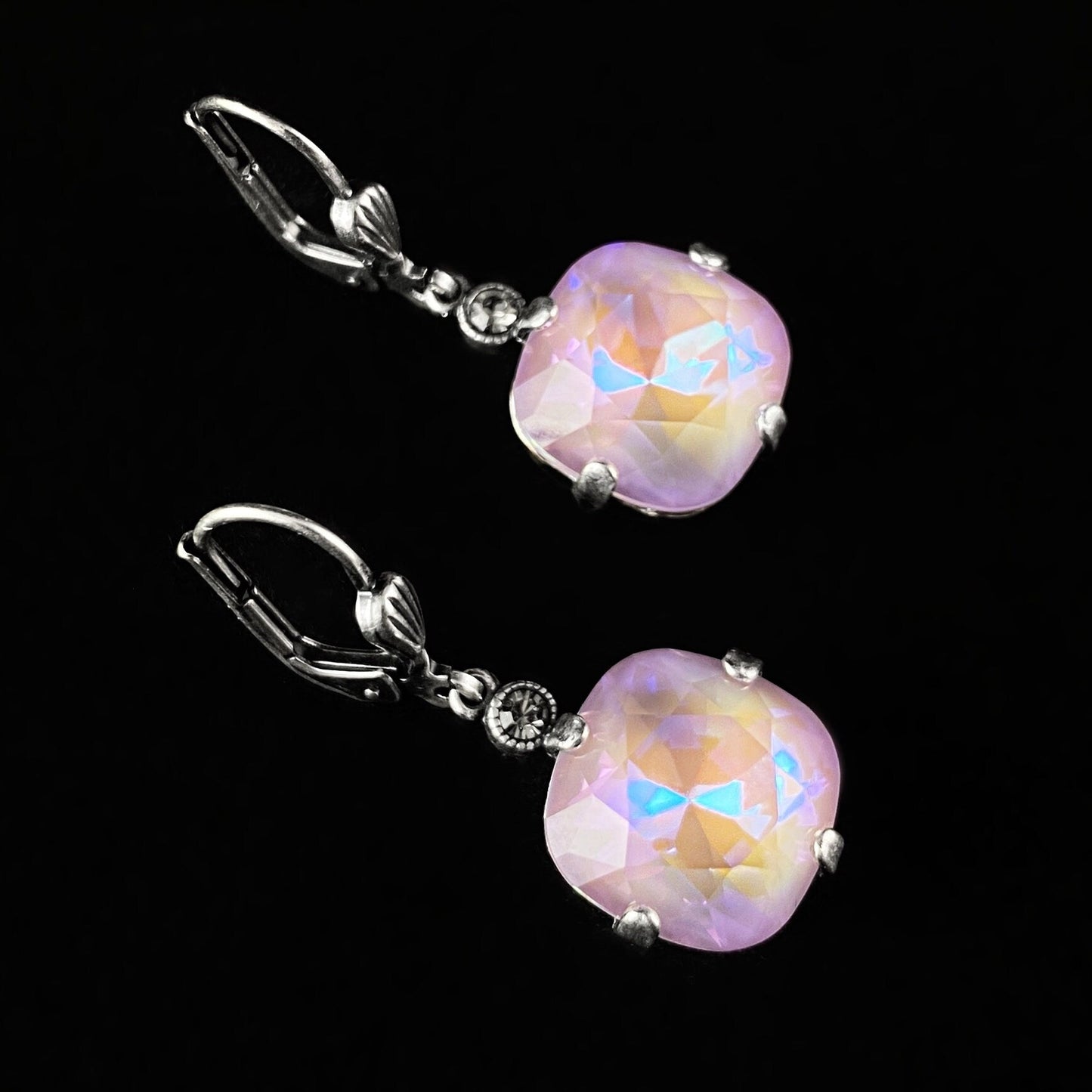 Cushion Cut Swarovski Crystal Drop Earrings, Cotton Candy Pink - La Vie Parisienne by Catherine Popesco