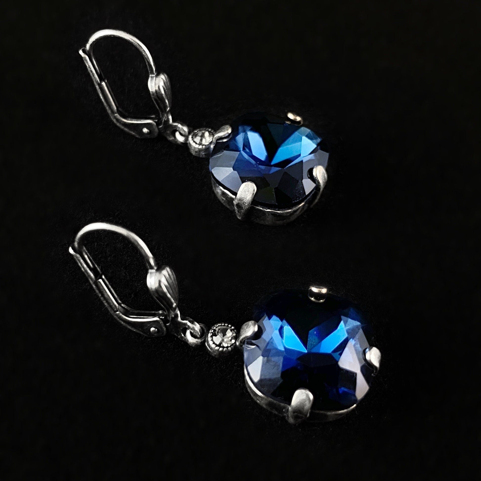 Cushion Cut Swarovski Crystal Drop Earrings, Deep Blue - La Vie Parisienne by Catherine Popesco