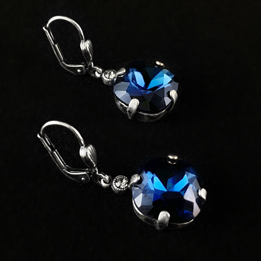 Cushion Cut Swarovski Crystal Drop Earrings, Deep Blue - La Vie Parisienne by Catherine Popesco