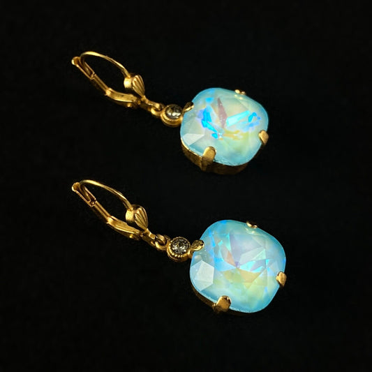 Cushion Cut Swarovski Crystal Drop Earrings, Mermaid Blue - La Vie Parisienne by Catherine Popesco