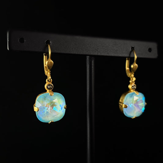 Cushion Cut Swarovski Crystal Drop Earrings, Mermaid Blue - La Vie Parisienne by Catherine Popesco