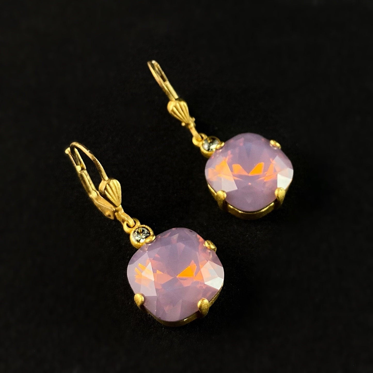 Cushion Cut Swarovski Crystal Drop Earrings, Milky Purple - La Vie Parisienne by Catherine Popesco