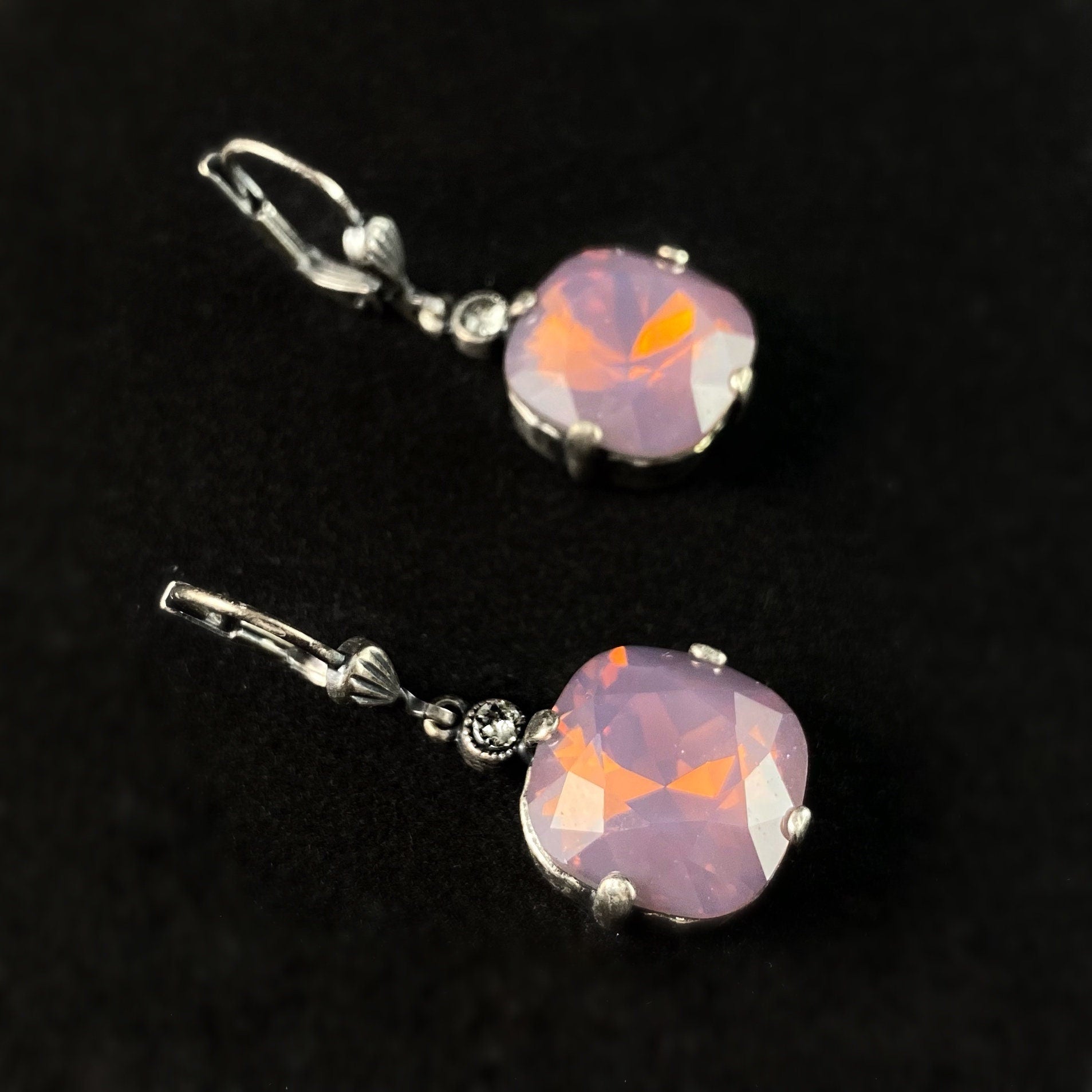 Cushion Cut Swarovski Crystal Drop Earrings, Milky Purple - La Vie Parisienne by Catherine Popesco