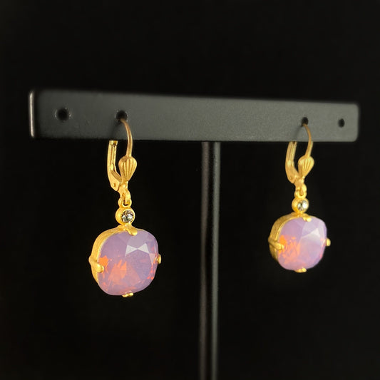 Cushion Cut Swarovski Crystal Drop Earrings, Milky Purple - La Vie Parisienne by Catherine Popesco