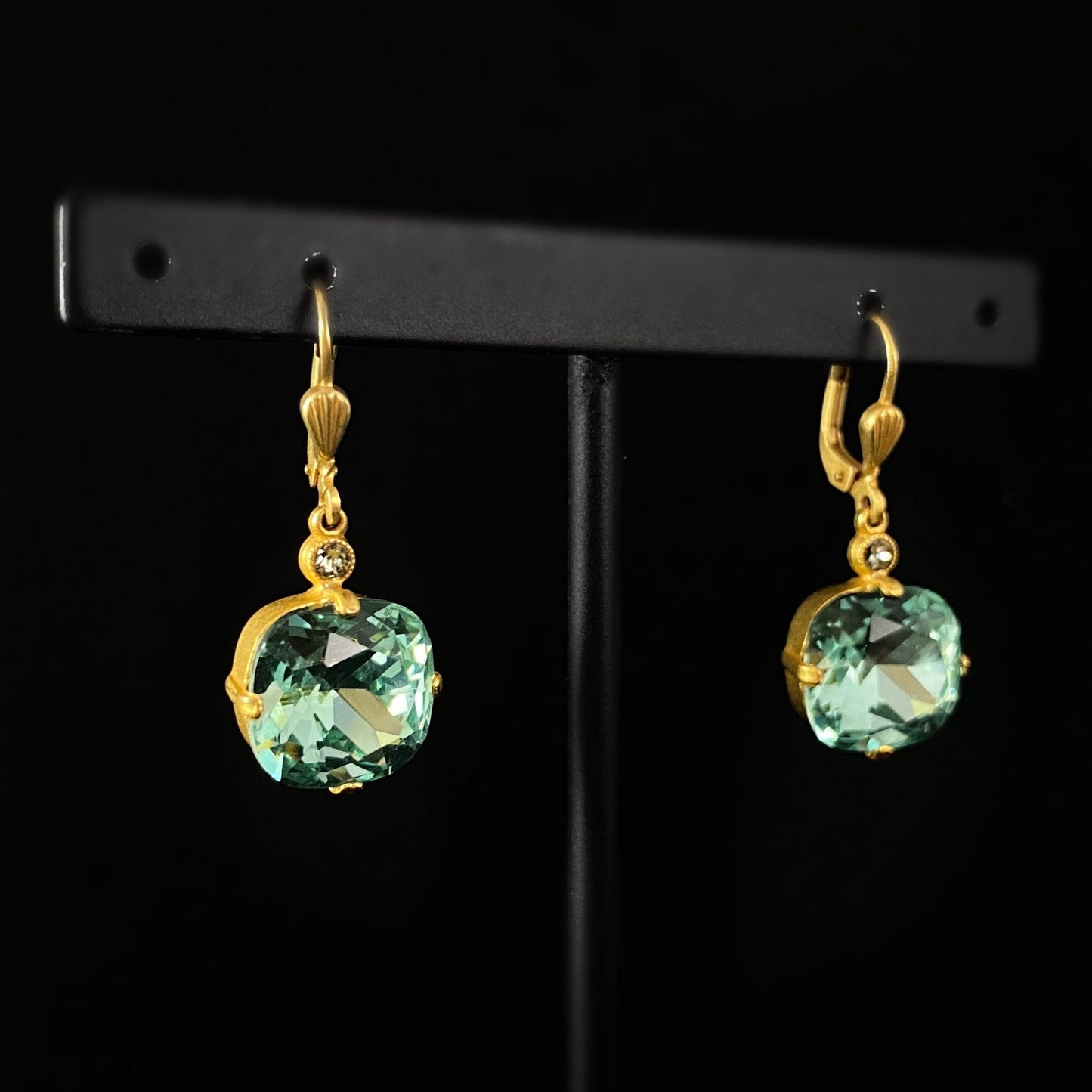 Cushion Cut Swarovski Crystal Drop Earrings, Mint Green - La Vie Parisienne by Catherine Popesco