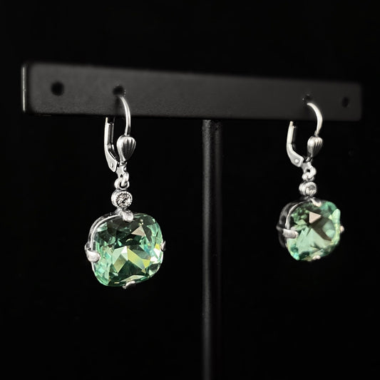 Cushion Cut Swarovski Crystal Drop Earrings, Mint Green - La Vie Parisienne by Catherine Popesco