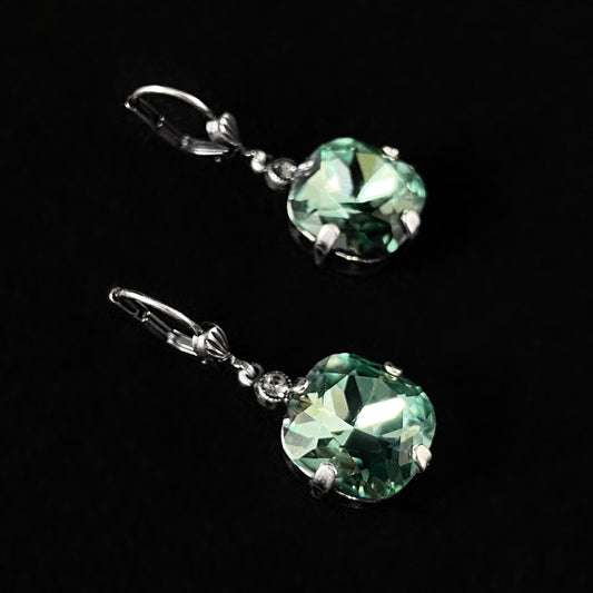 Cushion Cut Swarovski Crystal Drop Earrings, Mint Green - La Vie Parisienne by Catherine Popesco