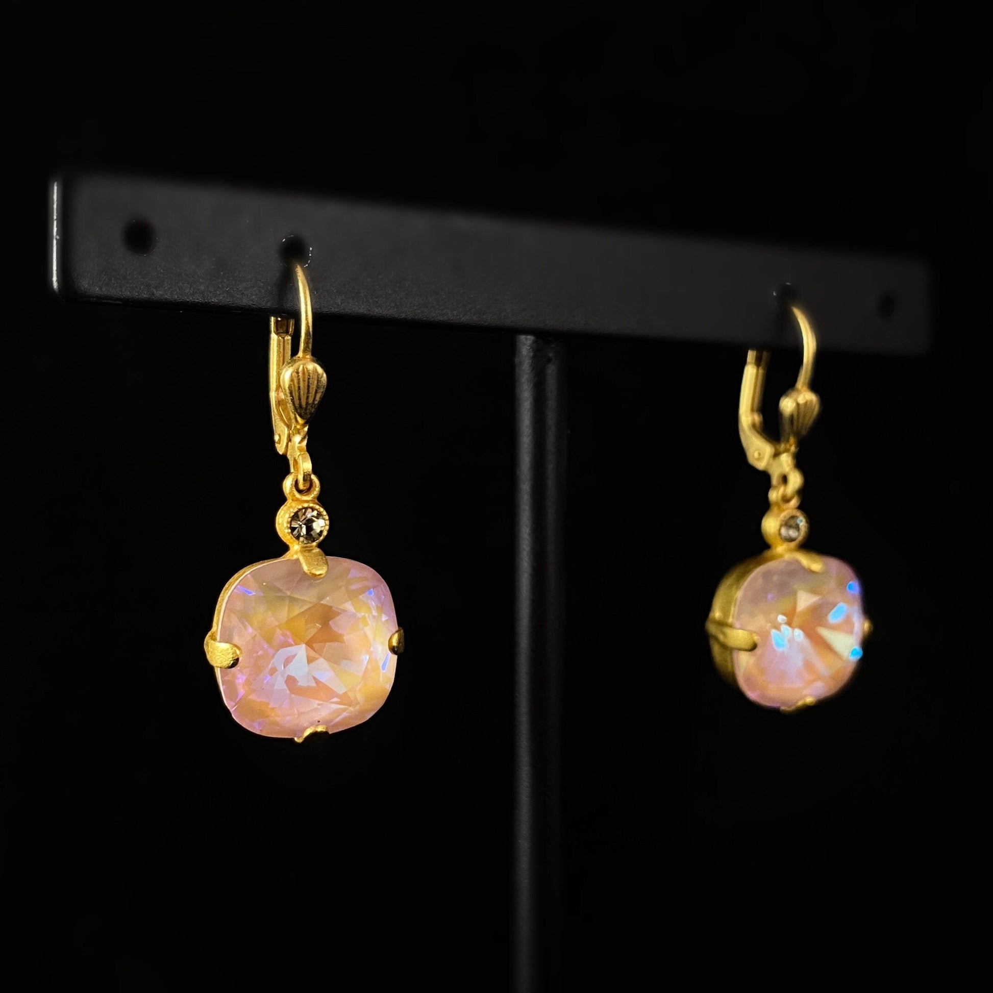 Cushion Cut Swarovski Crystal Drop Earrings, Pink Sunrise - La Vie Parisienne by Catherine Popesco