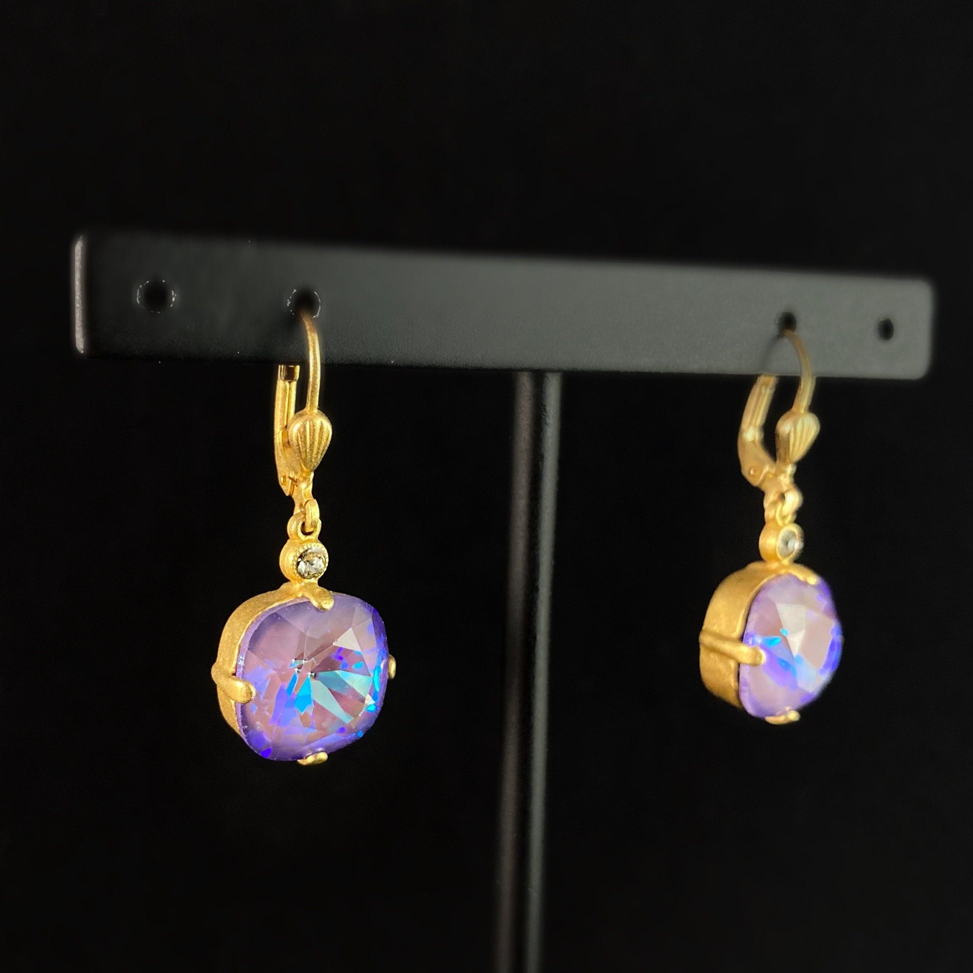 Cushion Cut Swarovski Crystal Drop Earrings, Purple - La Vie Parisienne by Catherine Popesco