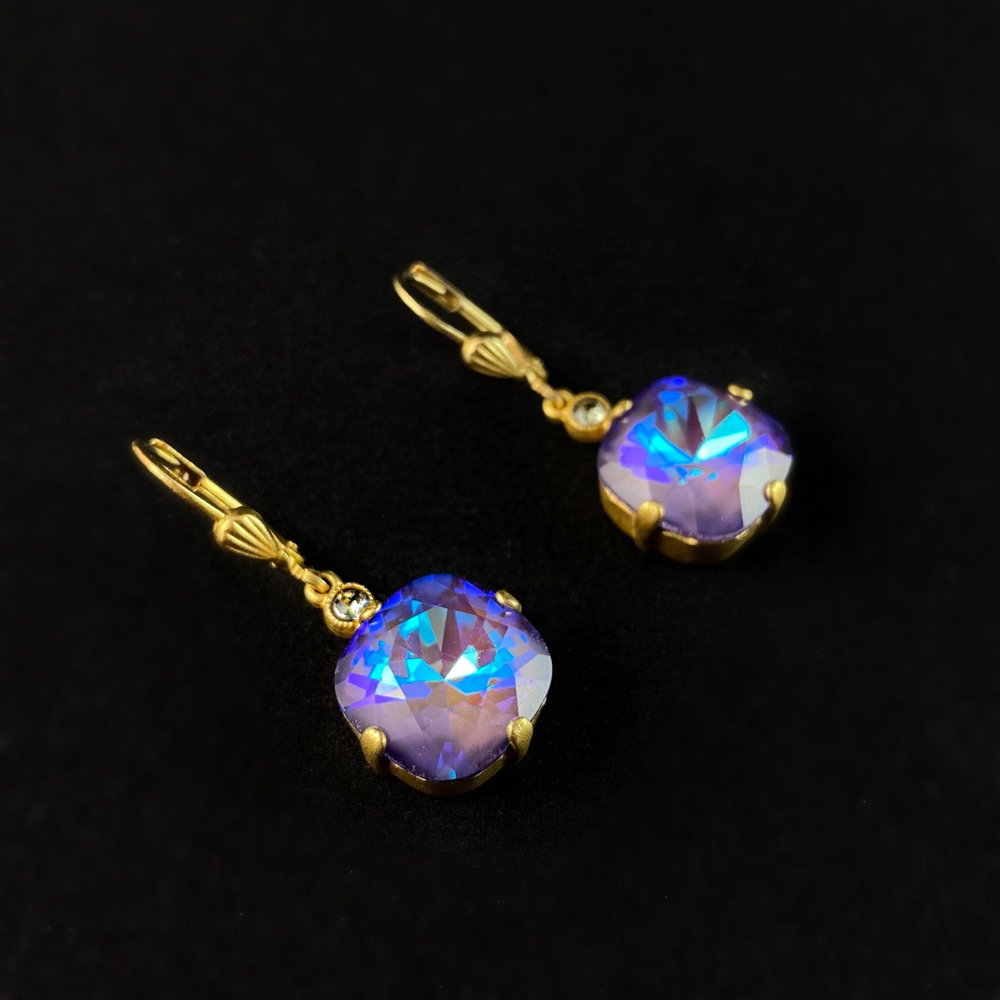 Cushion Cut Swarovski Crystal Drop Earrings, Purple - La Vie Parisienne by Catherine Popesco