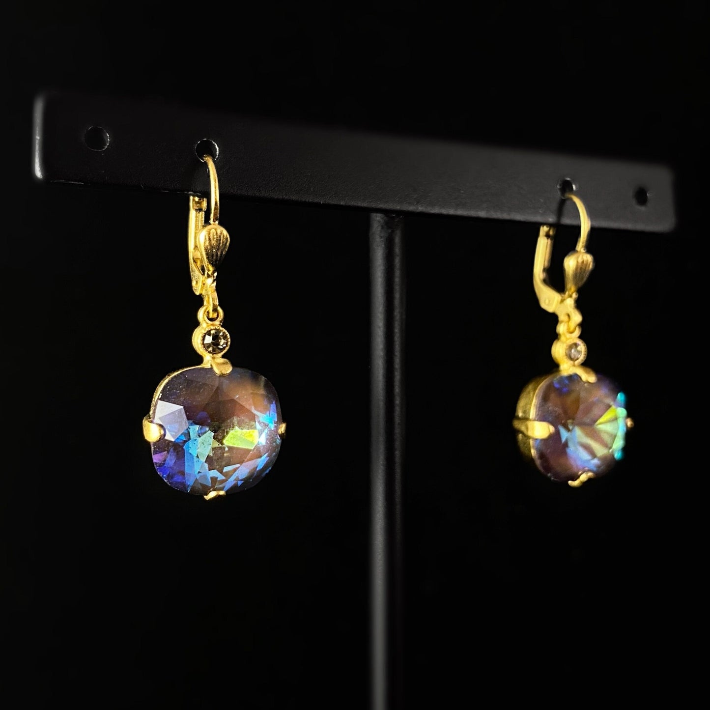 Cushion Cut Swarovski Crystal Drop Earrings, Purple/Yellow - La Vie Parisienne by Catherine Popesco