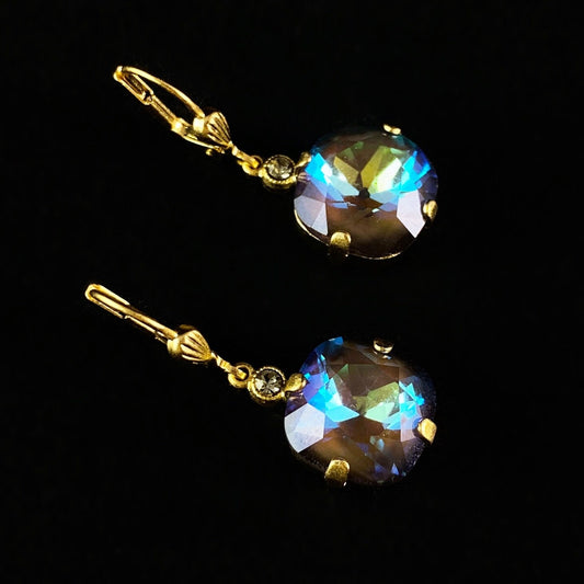 Cushion Cut Swarovski Crystal Drop Earrings, Purple/Yellow - La Vie Parisienne by Catherine Popesco