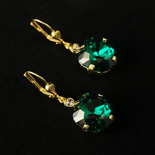 Cushion Cut Swarovski Crystal Drop Earrings, Rich Forest Green - La Vie Parisienne by Catherine Popesco