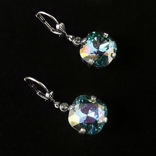 Cushion Cut Swarovski Crystal Drop Earrings, Shimmering Opal Blue - La Vie Parisienne by Catherine Popesco