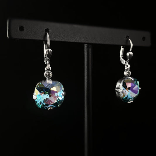 Cushion Cut Swarovski Crystal Drop Earrings, Shimmering Opal Blue - La Vie Parisienne by Catherine Popesco