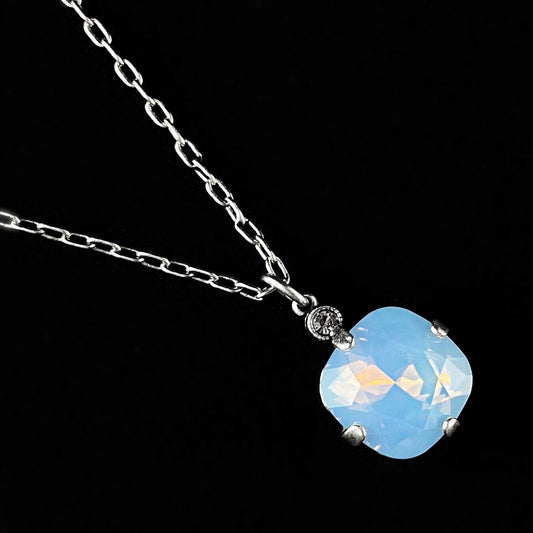 Cushion Cut Swarovski Crystal Pendant Necklace, Blue Opal - La Vie Parisienne by Catherine Popesco