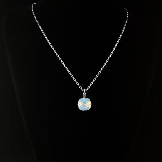 Cushion Cut Swarovski Crystal Pendant Necklace, Blue Opal - La Vie Parisienne by Catherine Popesco