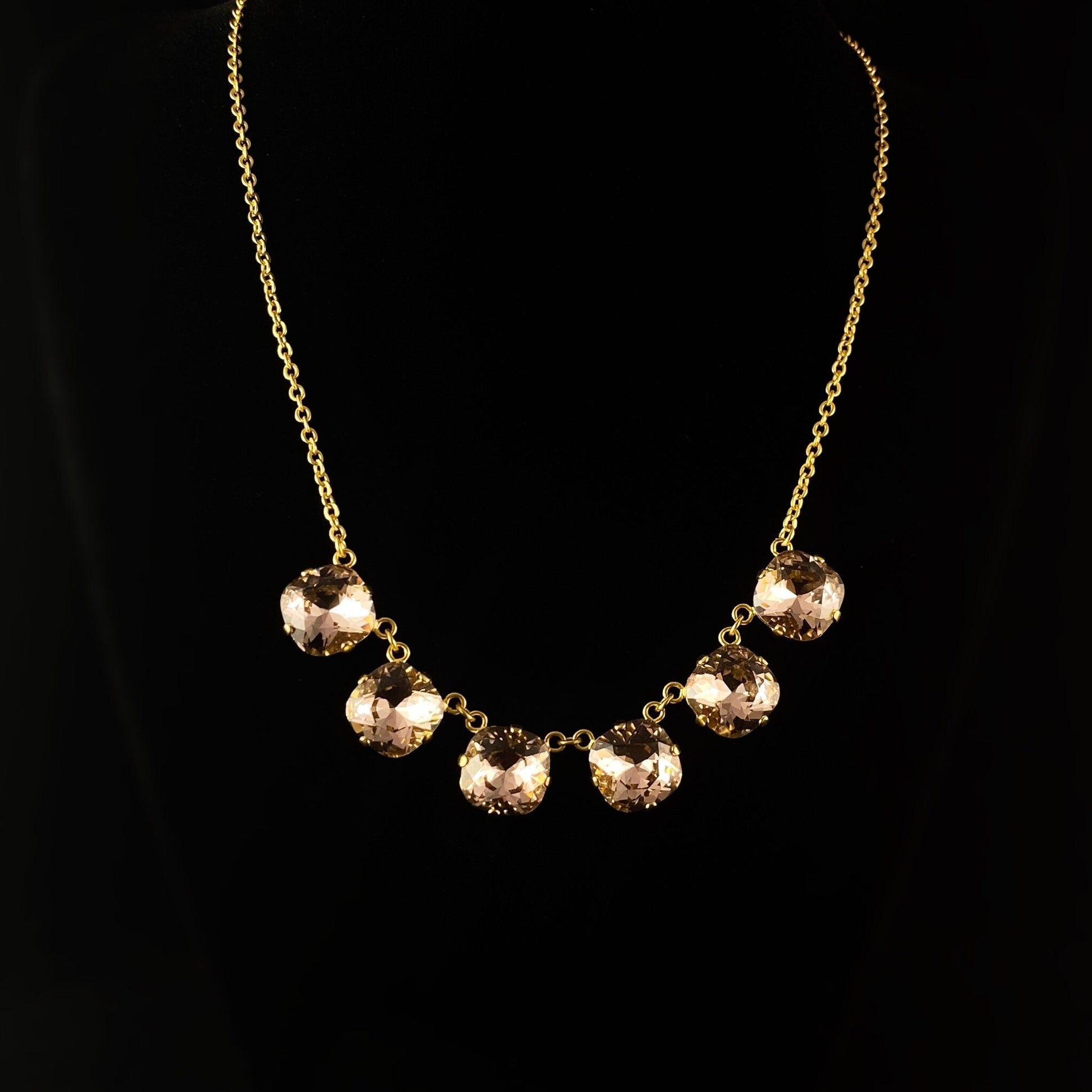 Cushion Cut Swarovski Crystal Pendant Necklace, Champagne Pink - La Vie Parisienne by Catherine Popesco