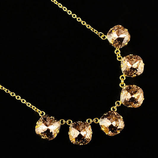 Cushion Cut Swarovski Crystal Pendant Necklace, Champagne Pink - La Vie Parisienne by Catherine Popesco