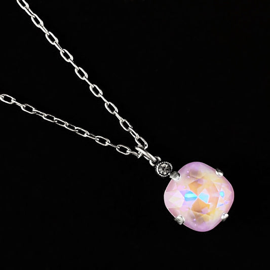Cushion Cut Swarovski Crystal Pendant Necklace, Cotton Candy Pink - La Vie Parisienne by Catherine Popesco