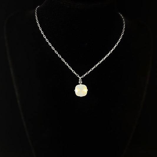 Cushion Cut Swarovski Crystal Pendant Necklace, Milky Opal - La Vie Parisienne by Catherine Popesco