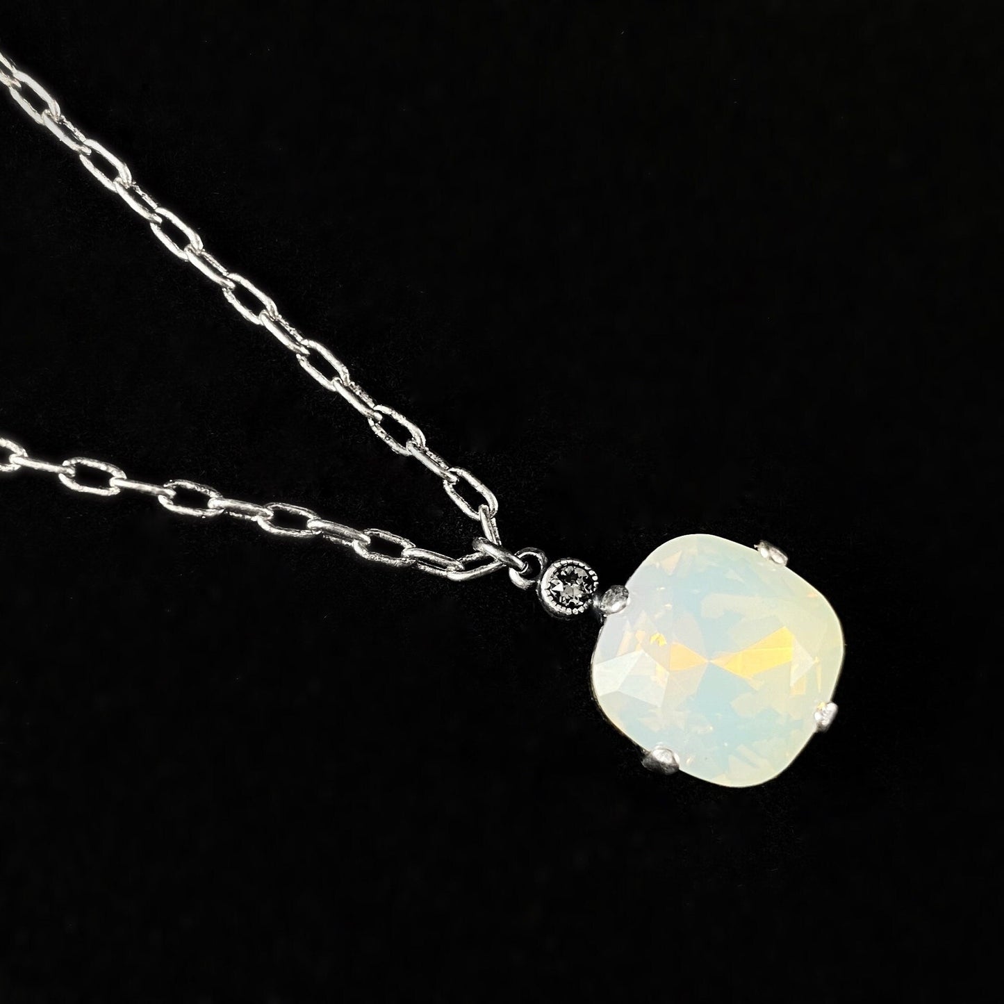 Cushion Cut Swarovski Crystal Pendant Necklace, Milky Opal - La Vie Parisienne by Catherine Popesco