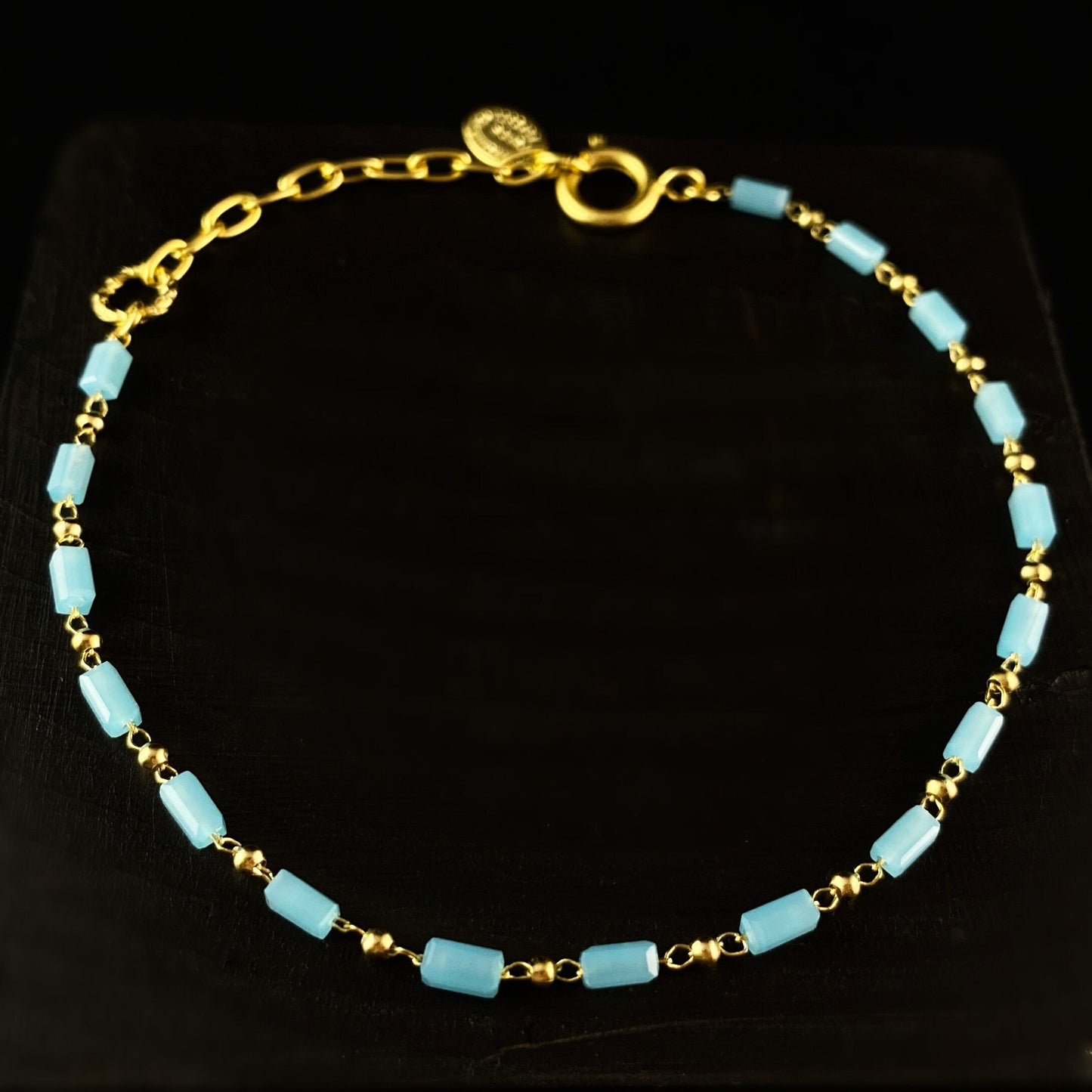 Dainty Blue Glass Bead Bracelet - La Vie Parisienne by Catherine Popesco