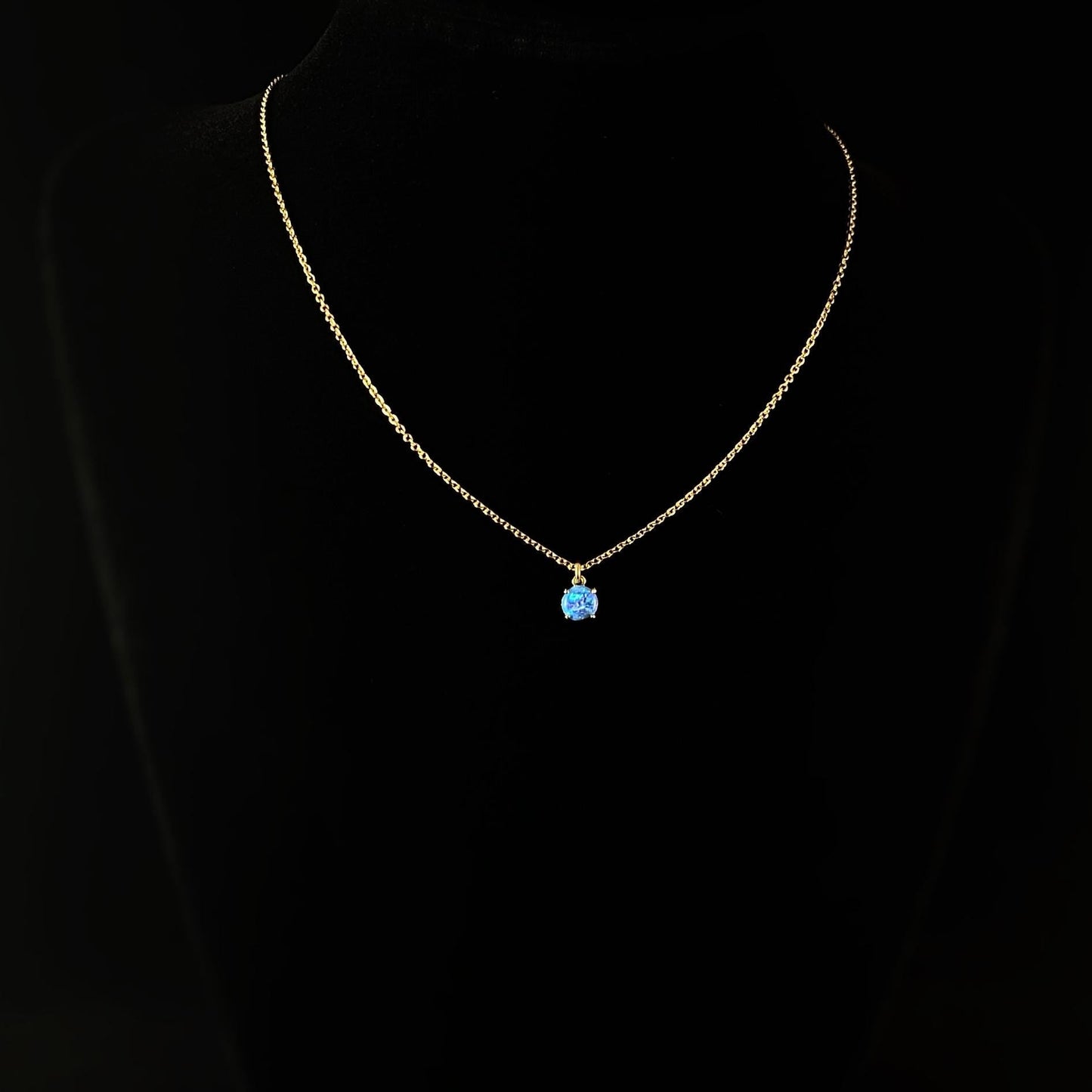 Dainty Blue Opal Gold Chain Necklace - Athena