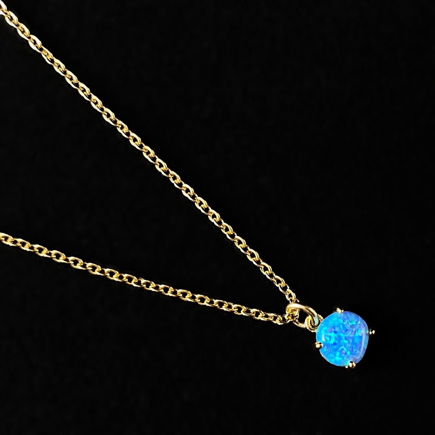 Dainty Blue Opal Gold Chain Necklace - Athena