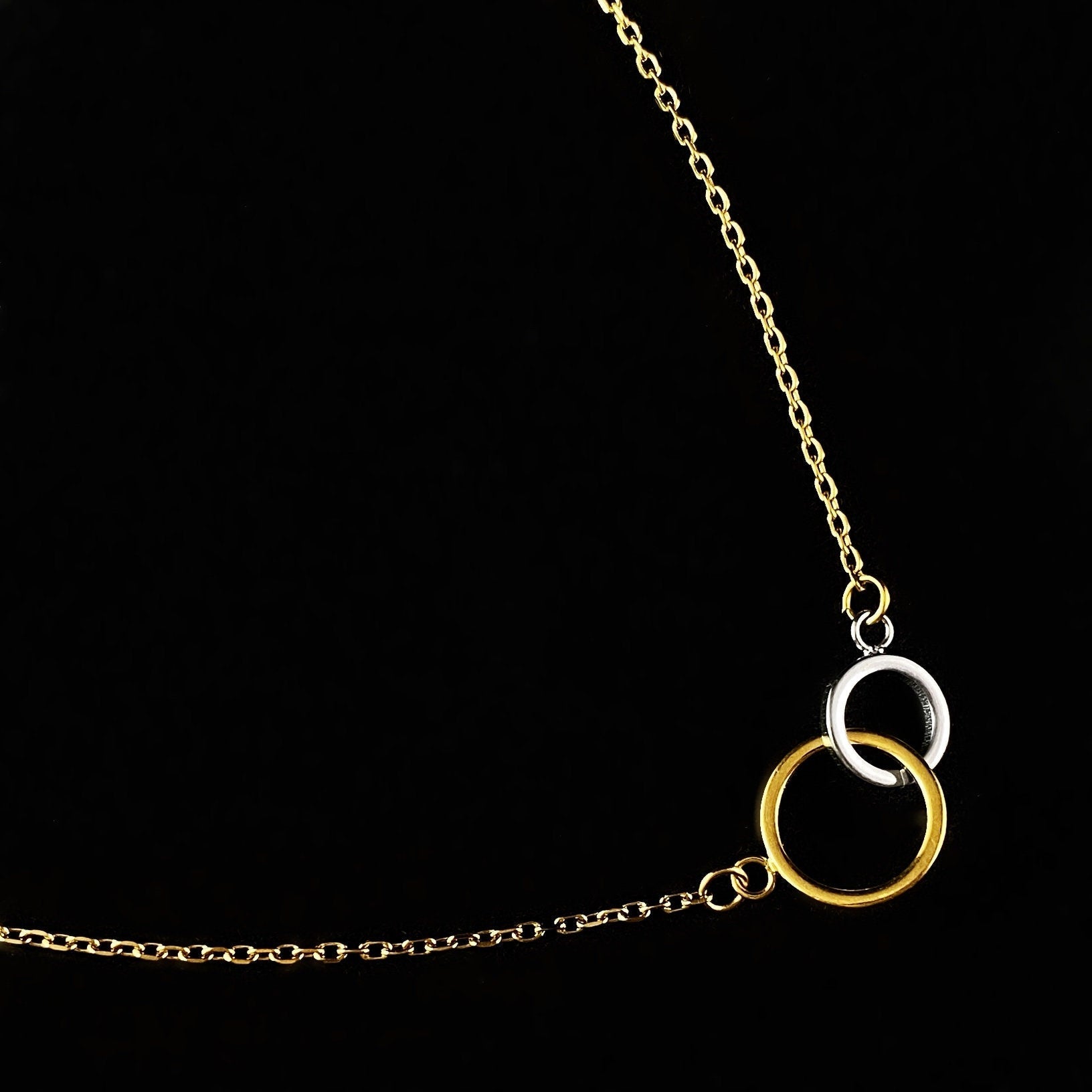 Dainty Gold and Silver Double Circle Pendant Necklace - Sabrina