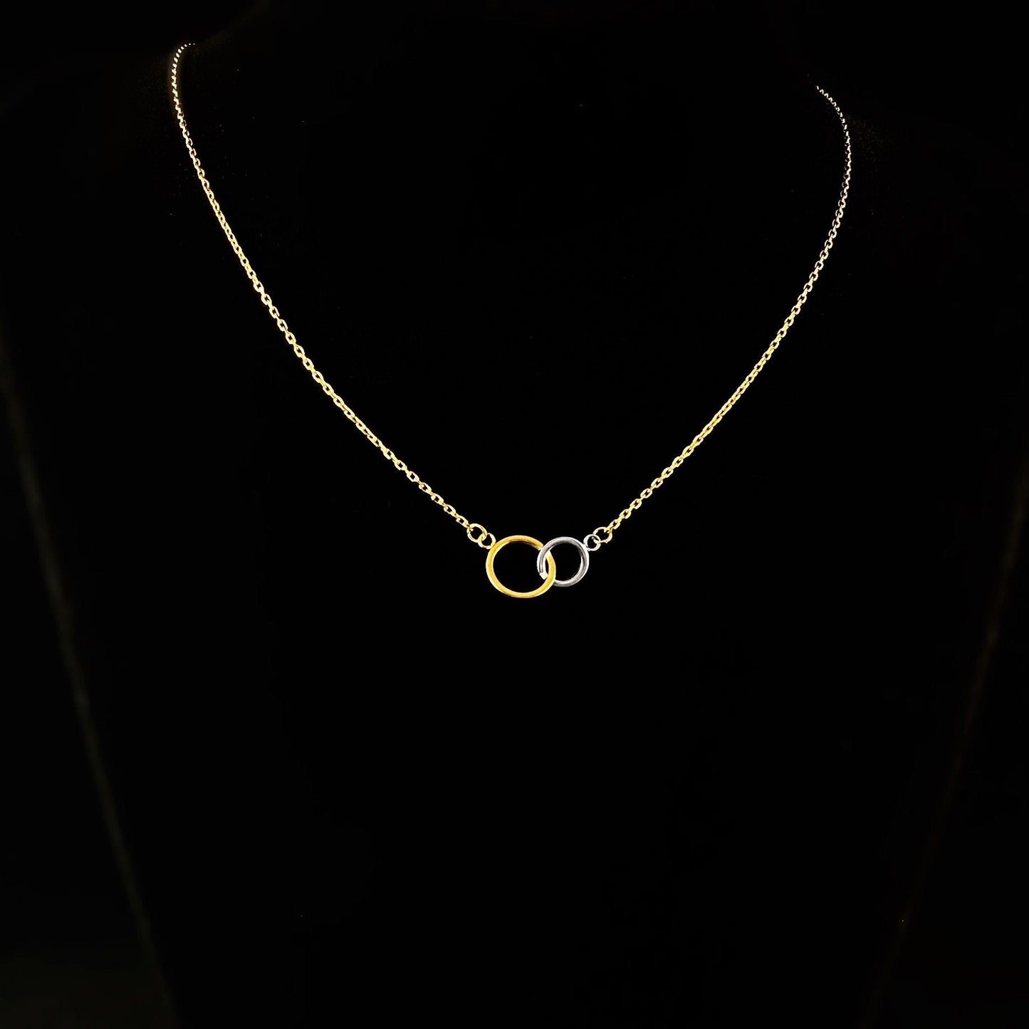 Dainty Gold and Silver Double Circle Pendant Necklace - Sabrina