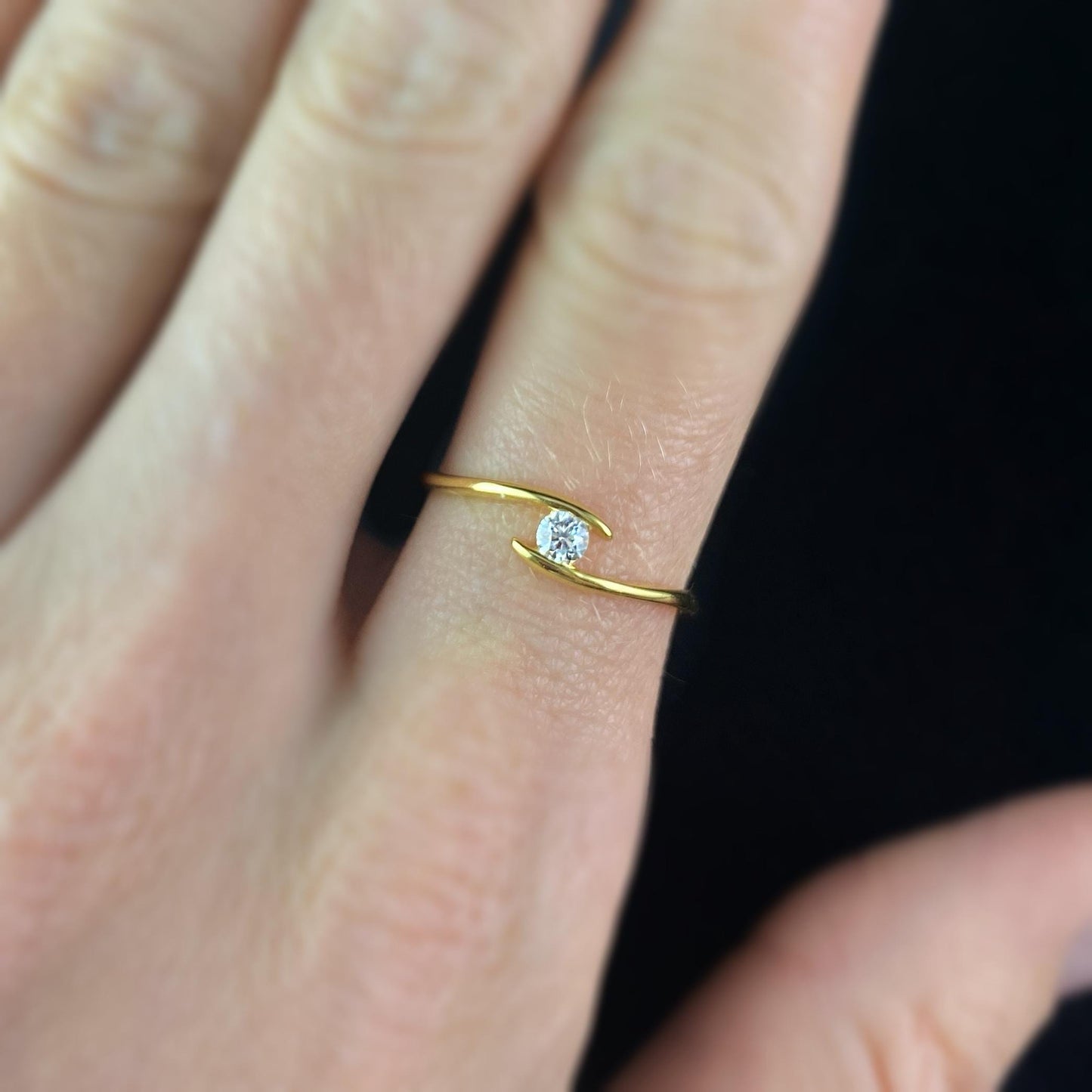 Dainty Gold Bypass Ring with Moissanite - Size 7, Genevive