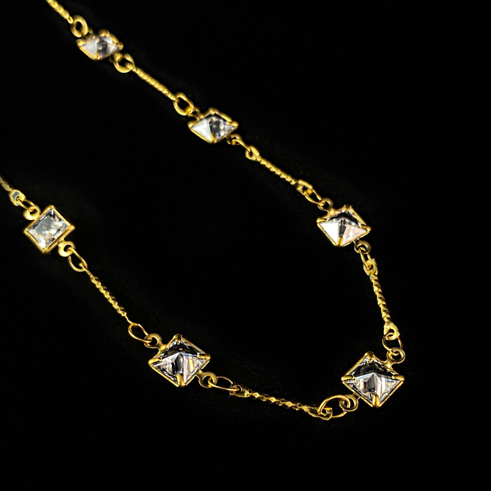 Dainty Gold Chain Necklace with Square Cut Clear Swarovski Crystal - La Vie Parisienne by Catherine Popesco