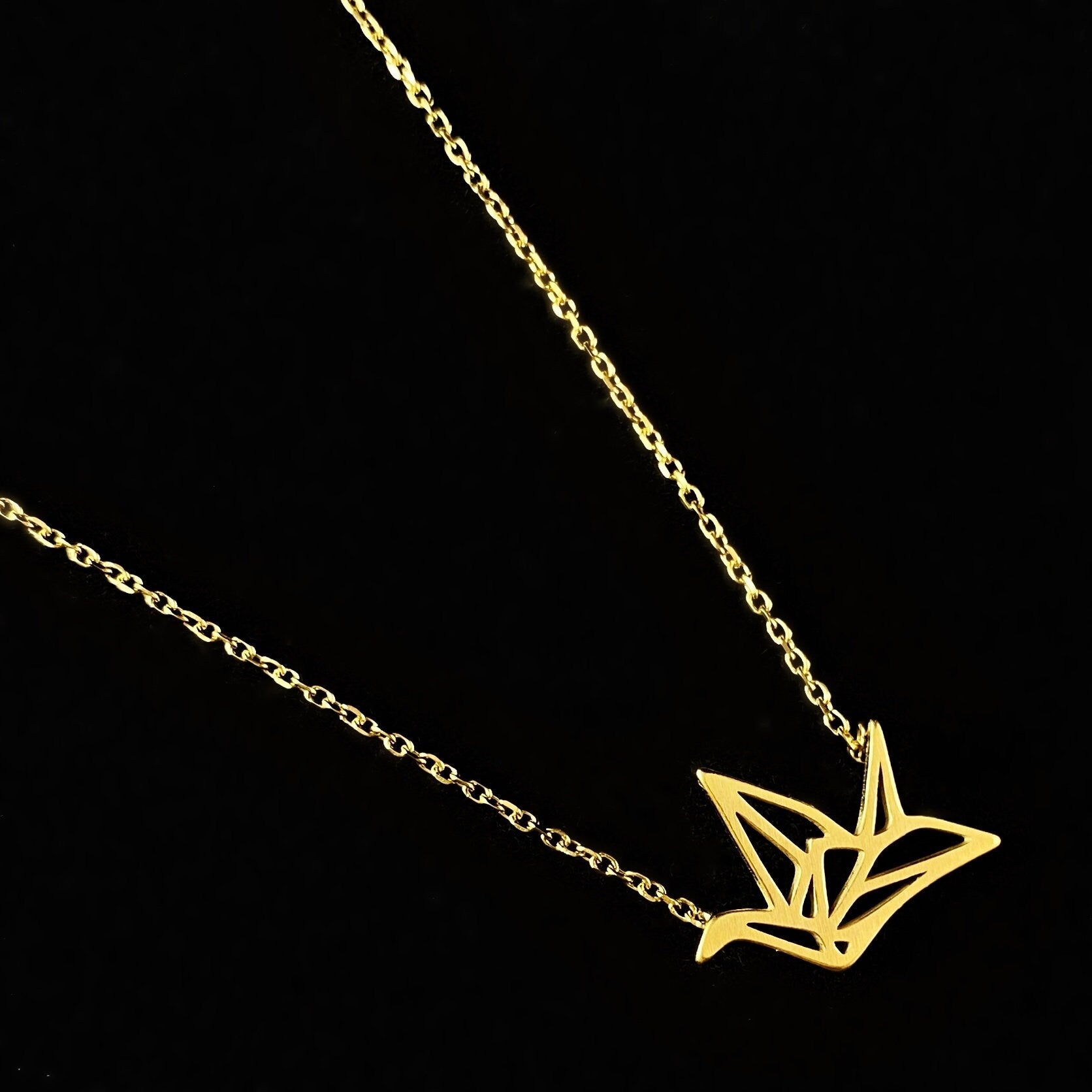 Dainty Gold Paper Crane Pendant Necklace - Sabrina