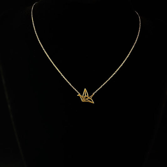 Dainty Gold Paper Crane Pendant Necklace - Sabrina